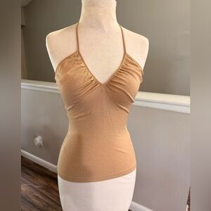 Dolce & Gabbana Camel Halter Top Ruched Knit Size 38 Italy